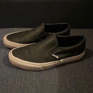 Perforated black leather vans slip ons size 9